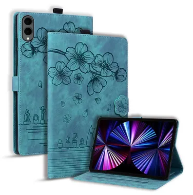 Produktbild von Samsung Galaxy Tab S12 Plus Hülle - Coverup Blumen & Katze Klapphülle - Blau