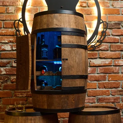 Produktbild von CREATIVE COOPER Weinregal Holz mit Tür mit LED RGB - Weinliegen und Regal - Alkoholschrank Flaschenregal - Holzfass - Fassmöbel - Weinfass - Weinbar - Fass bar mit Tür - 80 cm Wenge