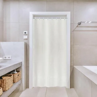 Image de Rideau de douche en polyester, 120 cm de large, pour petites baignoires, imperméable, 120 cm x 180 cm, couleur crème