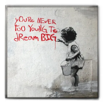 Zdjęcie produktu dla Giallobus - Nigdy za młody - Banksy - 70D x 70S cm - Obraz - Standaard frame canvas