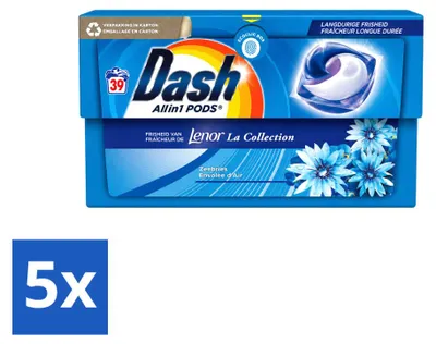 Produktbild von 5 x Dash All-in-1 Pods mit Lenor Frische Meeresbrise für Weißes und Buntes - Vorteilspackung - 5 Stücke