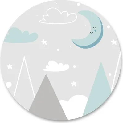 Produktbild von Sticker rund pastellfarbene GEBIRGE Wolken Mond Sterne Kinderzimmer Aufkleber Wanddekortion 100 cm x 100 cm