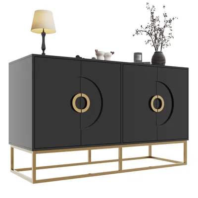 Produktbild von Esszimmerschrank (140×40×83cm)Aufbewahrungsschrank, einzigartiges Design, Schranktürdesign, freistehender Schrank, Minimalistisches Sideboard