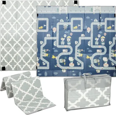 Produktbild von Baby Krabbelmatte - Schaumstoff-Spielmatte - Faltbar - Wendbar - Wasserdicht - 202×180,5×1 cm - Mit Tragetasche - Mehrfarbig