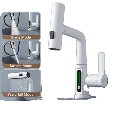 Immagine prodotto di Rubinetto da cucina, display digitale intelligente, funzione estraibile, bianco