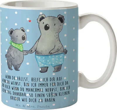 Produktbild von Mr. & Mrs. Panda Tasse Koala Kleiner Bruder - Blau Pastell - Geschenk, Kaffeebecher, haferl, Muttertag, Geschwister, cappuccinotasse, Pott, Koalas, Teebecher