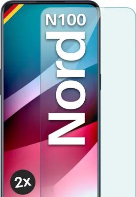 A screen protector for a OnePlus Nord N100 phone is shown, with the phone's screen displaying the brand name and model number.