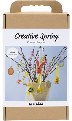 Bastelset Frühling, 25 Dekorationen, Eierkarton, Pfeifenreiniger, Bügelperlen