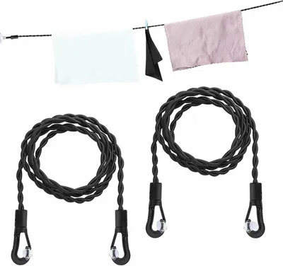 Productafbeelding van 2 waslijnen, elastisch, met haken en zuignappen, draagbaar, voor kamperen