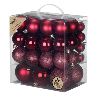 Produktbild von Weihnachtskugeln Kunststoff 4-8cm Mix 54er Set - Bordeaux Red