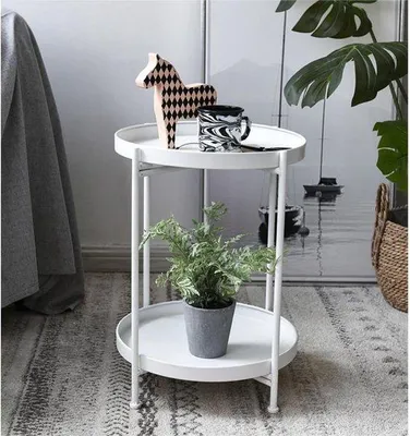 Productafbeelding van Metalen bijzettafel, wit, 36 x 51,5 cm, geschikt voor woonkamer, slaapkamer, kantoor, buiten, met tafelblad, nachtkastje