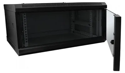 Produktbild von ALLNET ALL-SMC6404SCHWARZ, Wandmontiertes Regal, 4U, 50 kg, Sperrschloss, 14 kg, Schwarz