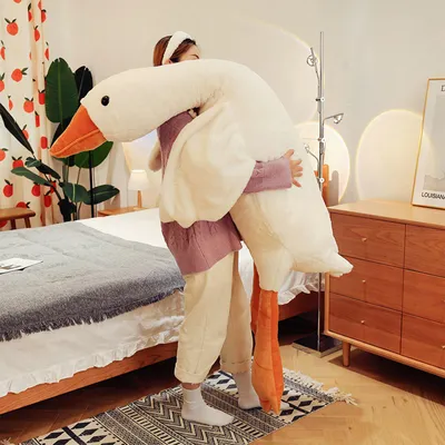 Image de Peluche d'oie, cygne doux, coussin douillet, peluche pour enfants et adultes, cadeaux, blanc, 160 cm