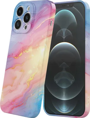 Produktbild von Smartphonica Handyhülle geeignet für iPhone 12 Pro Max mit Regenbogen Glitzer Marmor Print - Flexible Softcase TPU - Backcover Case Regenbogen funkelnde Marmor Design