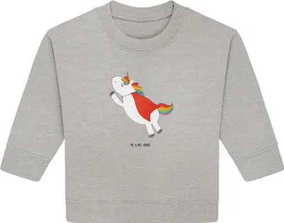 Produktbild von Mr. & Mrs. Panda Organic Baby Pullover Einhorn Super 6. - 12. Monat - Heather Grey - Geschenk, Superheld, Bullover, Unicorn, Freundin, Einhörner, Held