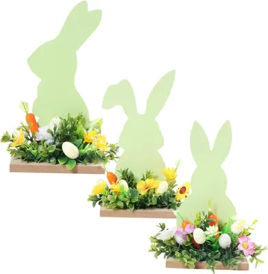 Produktbild von 3 Stück Osterhasen-Ornamente aus Holz, für Kinder, Basteln, Eier, Tischdekoration, grün, Osterdekoration, Hasen-Dekoration