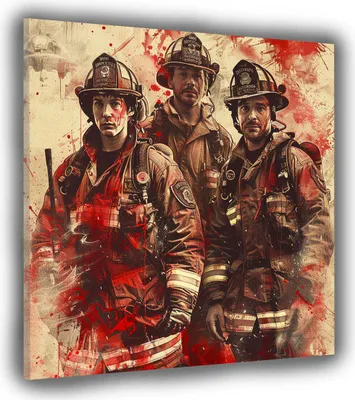Produktbild von Feuerwehrmänner abstrakt Red Leinwandbild Wandbild Kunstdruck XL Wanddeko: 80x80x2cm