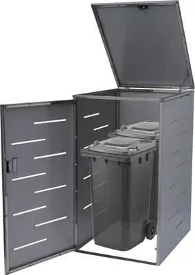 Produktbild von XL 1er-/2er-Mülltonnenverkleidung HWC-E83, Mülltonnenbox, erweiterbar 116x71x98cm  Edelstahl 35kg
