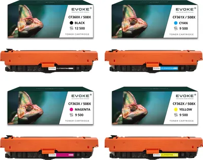 Produktbild von 4x Toner für HP CF360X-508XB CF360X CMYK = Schwarz + Blau + Rot + Gelb | Ersatz für M552dn M553 M553dn M553n M577dn M577f M553dnm