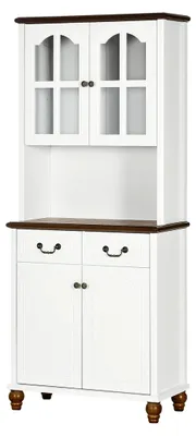 Produktbild von Hochschrank mit Arbeitsplatte, 4 Türen und 2 Schubladen, Buffetschrank und Mikrowellenschrank mit verstellbaren Ablagen, Soft-Close-Funktion, Weiß, 76 x 38 x 182 cm