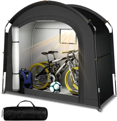 Imagen del producto de Garaje para bicicletas, capacidad para 2 bicicletas, impermeable, dimensiones 200 x 80 x 165 cm, con protección UV, ideal para el jardín