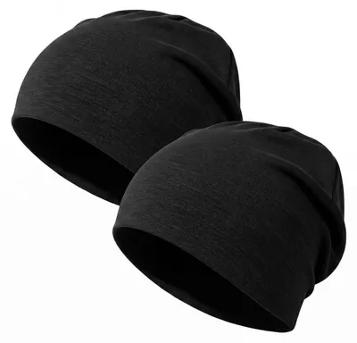 Produktbild von 2 Stück Mütze Herren Damen, Dünne Leichte Baumwolle Beanie Skull Cap, Uni Chemo Kopfbedeckung Schwarz