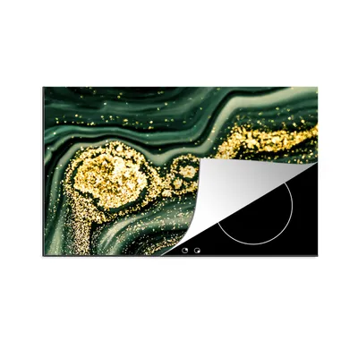 Produktbild von KitchenYeah© Herdabdeckplatte Marmor - Gold - Glitter - Grün - Marmoroptik - Luxus , 81x52cm, Küche Deko, Glaskeramikkochfeld Herdabdeckung, Abdeckplatte fùr Kochfeld