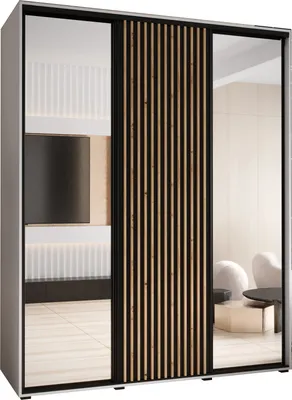 Produktbild von MEBLE KRYSPOL Lanko 2 Schrank mit 3 Schiebetüren  - 235,2x190x60 cm - Weiß Schwarz Artisan