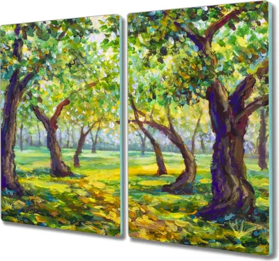 Produktbild von Coloray Hackbrett Kochplattenabdeckung Herdabdeckplatte 2x30x52 cm Schneidebrett Küchenbrett - Wald Natur