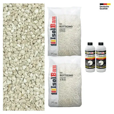 Steinteppich SET Botticino 4-8mm Marmorkies 50kg + PU-Bindemittel Set für 5m²