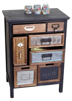 Produktbild von Apotheker-Schrank HWC-A43, Kommode, Tanne massiv Vintage Patchwork 78x55x35cm