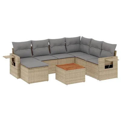 Produktbild von vidaXL 8-tlg. Garten-Sofagarnitur mit Kissen Beige Poly Rattan
