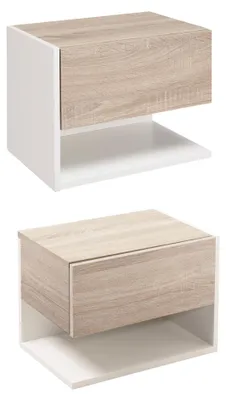 Produktbild von Set aus 2 wandmontierten Nachttischen mit Schublade und Ablage, Wei? und Eiche