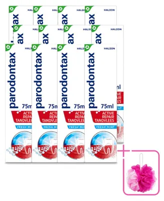 Immagine prodotto di 12 confezioni di dentifricio Parodontax Active Repair, gusto menta fresca, per la cura delle gengive, 75 ml - confezione risparmio - 12 pezzi