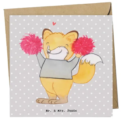 Produktbild von Mr. & Mrs. Panda Grußkarte Fuchs Cheerleader - Grau Pastell - Geschenk, doppelkarte, faltkarte, Turniere, Klappkarte, Turnen, Glückwunschkarte, Turn Club, Sportler
