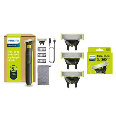 Produktbild von Philips OneBlade 360 Jahres-Set | Rasierer QP2724/23 + 3x Ersatzklingen QP430/50 | Trimmen, Nass & Trocken | Komplett-Set für 12 Monate