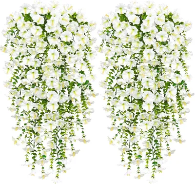Produktbild von Kunstblumen Eukalyptus 4 Stück, Hängende Kunstpflanze, Weiß, für Wanddekoration, für Haus und Garten