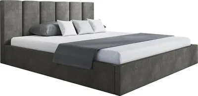 Produktbild von Polsterbett, 140x200 cm, Doppelbett, mit Bettkasten, mit Lattenrost, mit Kopfteil, Modern Bett, Robust, Elegant, Erstklassige Qualität, Slim-0, Grau