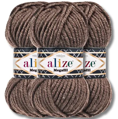 Obrázok produktu pre Alize 3x 100g Superlana Megafil, hrubá priadza, univerzálna, vhodná na háčkovanie a pletenie (farba: čokoláda - 240)