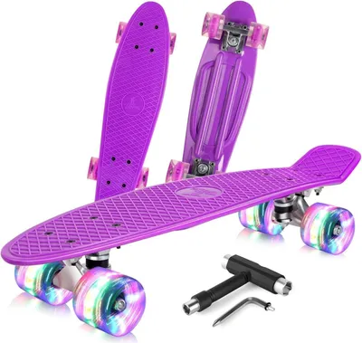 Zdjęcie produktu dla BELEEV 22-calowa deskorolka mini cruiser z podświetlanymi kółkami LED - fioletowa