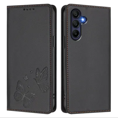 Produktbild von Lederhülle für Samsung Galaxy A26, Schmetterling Prägung Leder Brieftasche Schutzhülle mit Ständer Schwarz