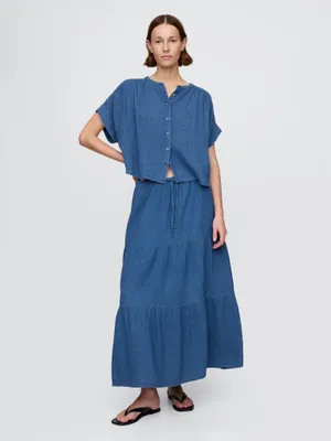Produktbild von GAP Damen Maxirock aus Musselin, dunkelblau, XS, atmungsaktiv und leicht