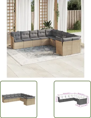 Produktbild von The Living Store 10-tlg. Garten-Sofagarnitur mit Kissen Beige Poly Rattan