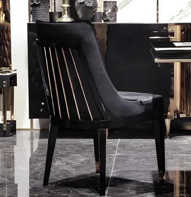 Produktbild von Schwarzer Polsterstuhl Designer Samtstühle Wohnzimmer Sitzstühle