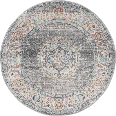 Produktbild von Outdoor Teppich Terasse Küche Balkon Vintage Stil Grau Rosa Rund