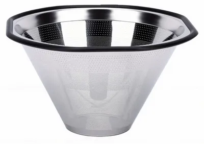 Image de Filtre à café réutilisable, compatible avec les verseuses Kalita Wave 185. Facile à nettoyer, en acier inoxydable, en forme de cône