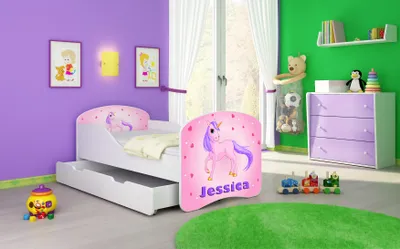 Produktbild von ACMA I Jugendbett Kinderbett Junior-Bett Komplett-Set mit Matratze Lattenrost Weiß 17 Pony 160x80 + Bettkasten