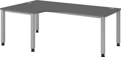 Produktbild von bümö Schreibtisch Serie-Q - Gestell: Silber, Nachbildung: Graphit, Größe: Eckschreibtisch 200 x 120 cm