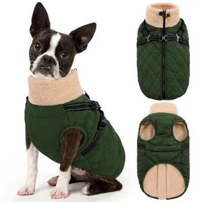 Immagine prodotto di Giacca per cani con imbracatura, cappotto invernale, impermeabile, colore verde