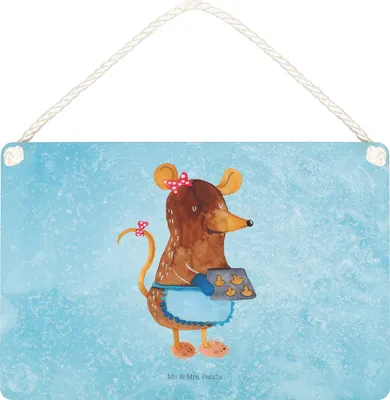 Produktbild von Mr. & Mrs. Panda Schild Maus Kekse DIN A5 - Eisblau - Geschenk, Winter, holzbild, Türschild, Weihnachten, Backen, wandtafel, Plätzchen, Wandbild Holz